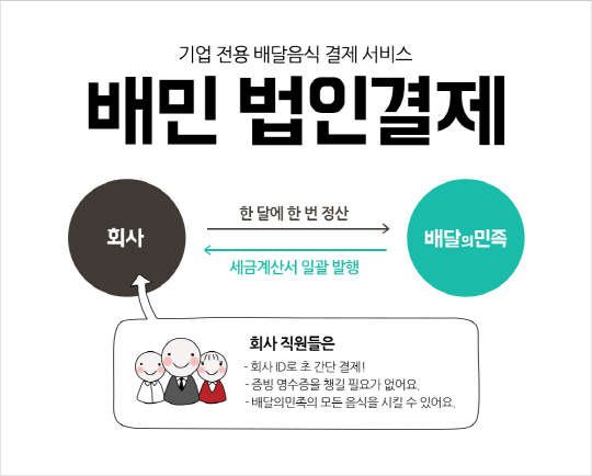 '배달의민족' 기업 전용 배달음식 결제 서비스 '배민 법인결제' 소개 이미지. 우아한형제들 제공